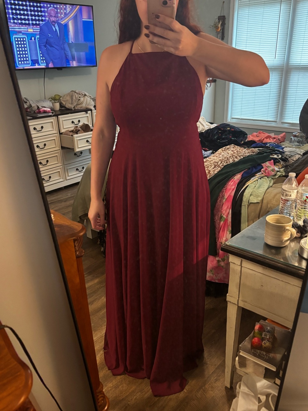 Lulu's Burgundy Velvet Halter Maxi Dress
